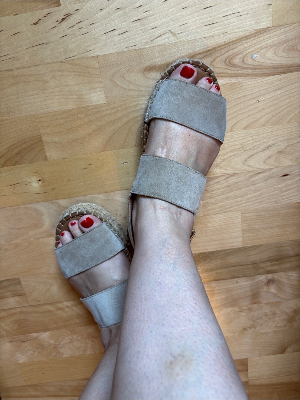 Two-Strap Taupe Suede Espadrille Sandals